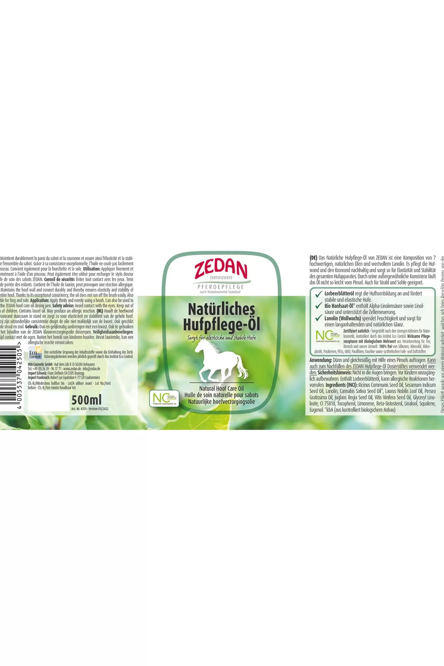 zedan Hufpflege* Naturliches Hufpflege Ol, Hufe, 500Ml